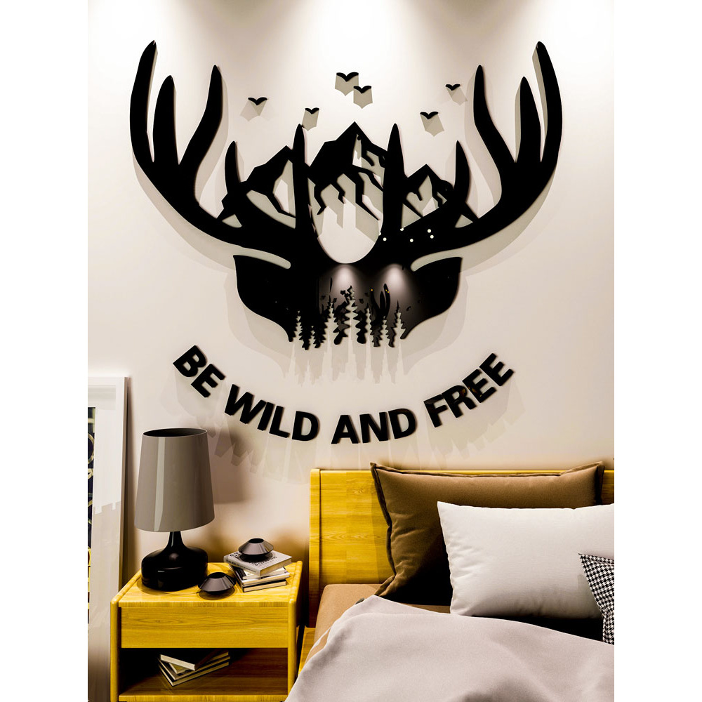 Tranh dán tường mica 3d decor khổ lớn sừng hươu phong cách bắc âu hiện đại Nhiều Size - EPeBen
