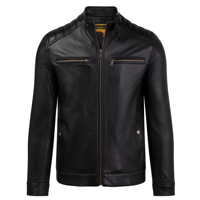 Áo khoác da nam FTT Leather Motocycle Jacket da dê hai khóa ngực gân vai 100% da thật