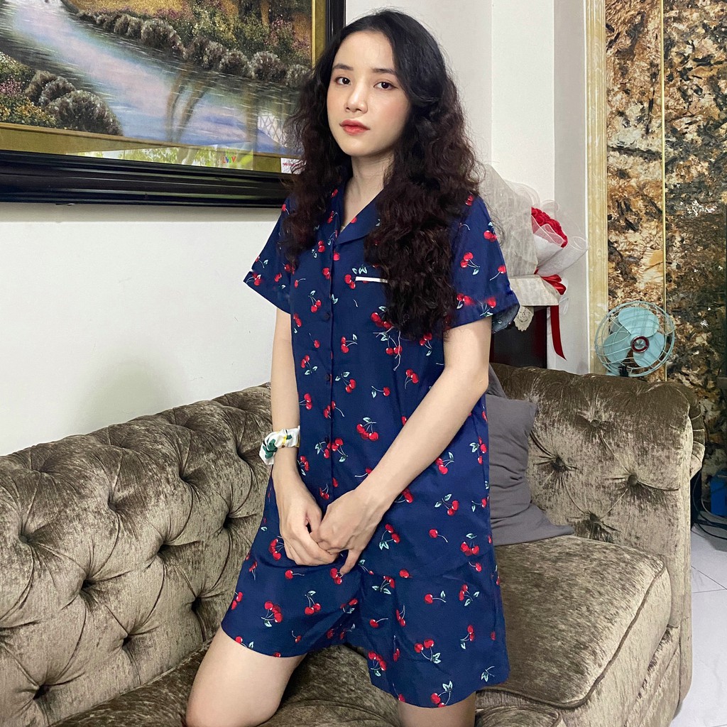 Đồ ngủ Pyjama họa tiết Cherry chất thô mềm mát bộ mặc nhà bộ pyjama bộ pizama