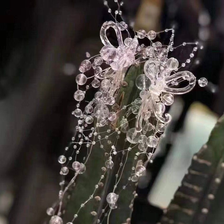 Kẹp Tóc Đính Pha Lê Tua Rua Bên Hông Trong Suốt Phong Cách Mori Nhật Hàn Cho Cô Dâu