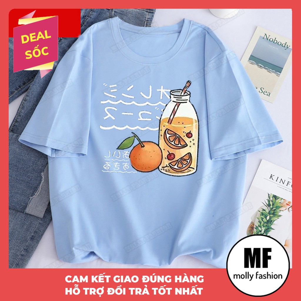 Áo thun tay lỡ ❤️ Áo phông Unisex ORANGE JUICE form rộng Freesize dành cho nam nữ Molly Fashion