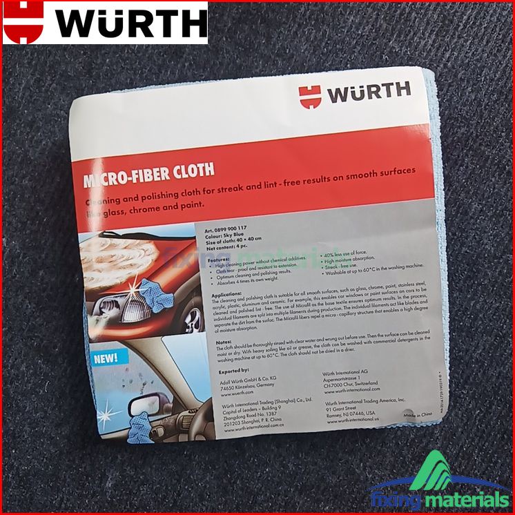 KHĂN LAU XE SIÊU MỀM WURTH MICROFIBER CLOTH 40X40CM MÀU XANH/VÀNG/ĐỎ