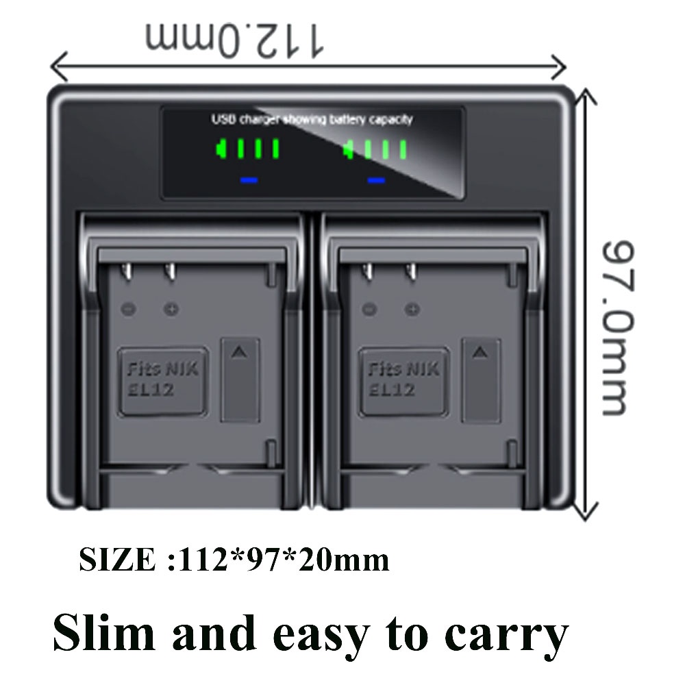 Bộ Sạc Pin Kép Cho Nikon EN-EL12 Coolpix S620 S630 S640 S710 S800c S1000pj