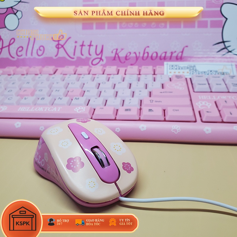 [Tặng lót chuột ] Bộ Bàn phím và chuột màu hồng hình mèo kitty - COMBO BÀN PHÍM CHUỘT HELLO KITTY