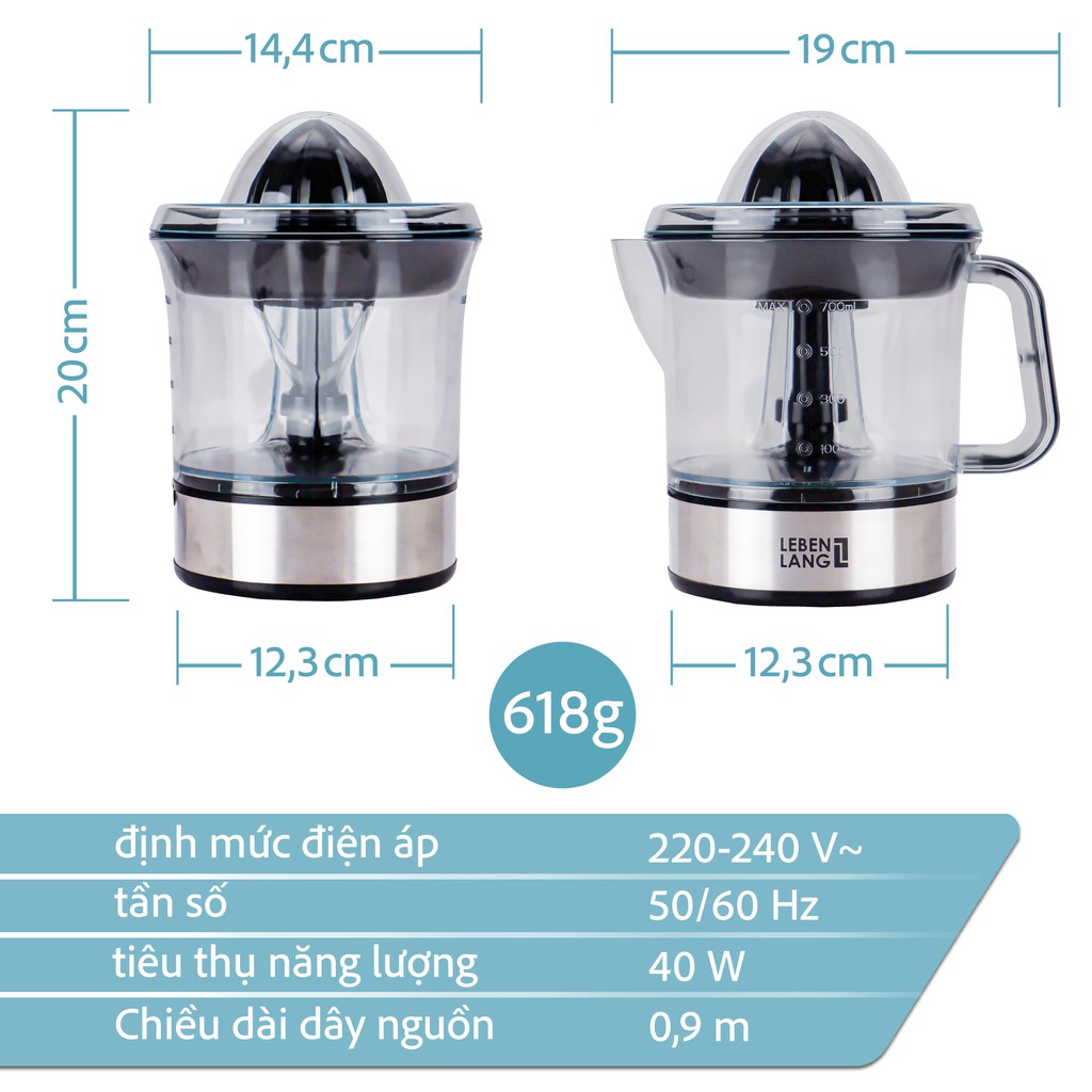 Máy vắt cam ép cam chính hãng LEBENLANG của Đức dung tích 700ml bảo hành 24 tháng - LB389