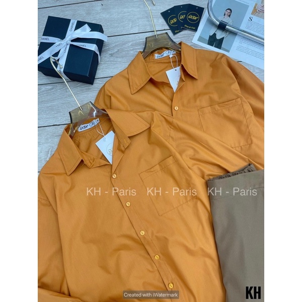 Set cam đất nâu tây quần dài áo sơ mi dài tay chất thô