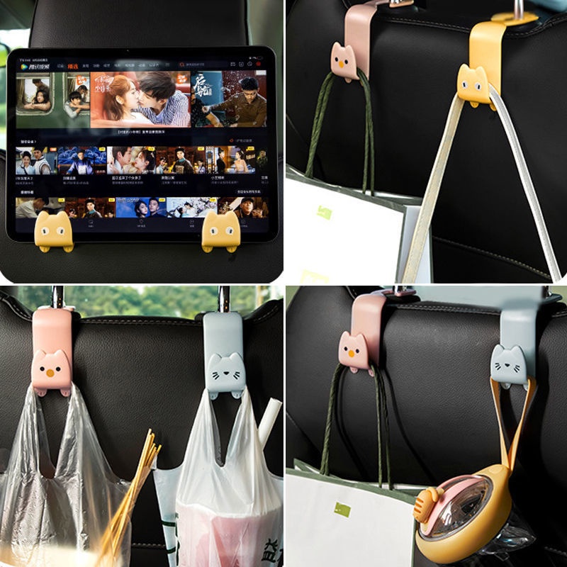 Set 2 Móc Treo Đồ Gắn Sau Ghế Xe Hơi Hình Mèo Hoạt Hình Sáng Tạo Đa Năng