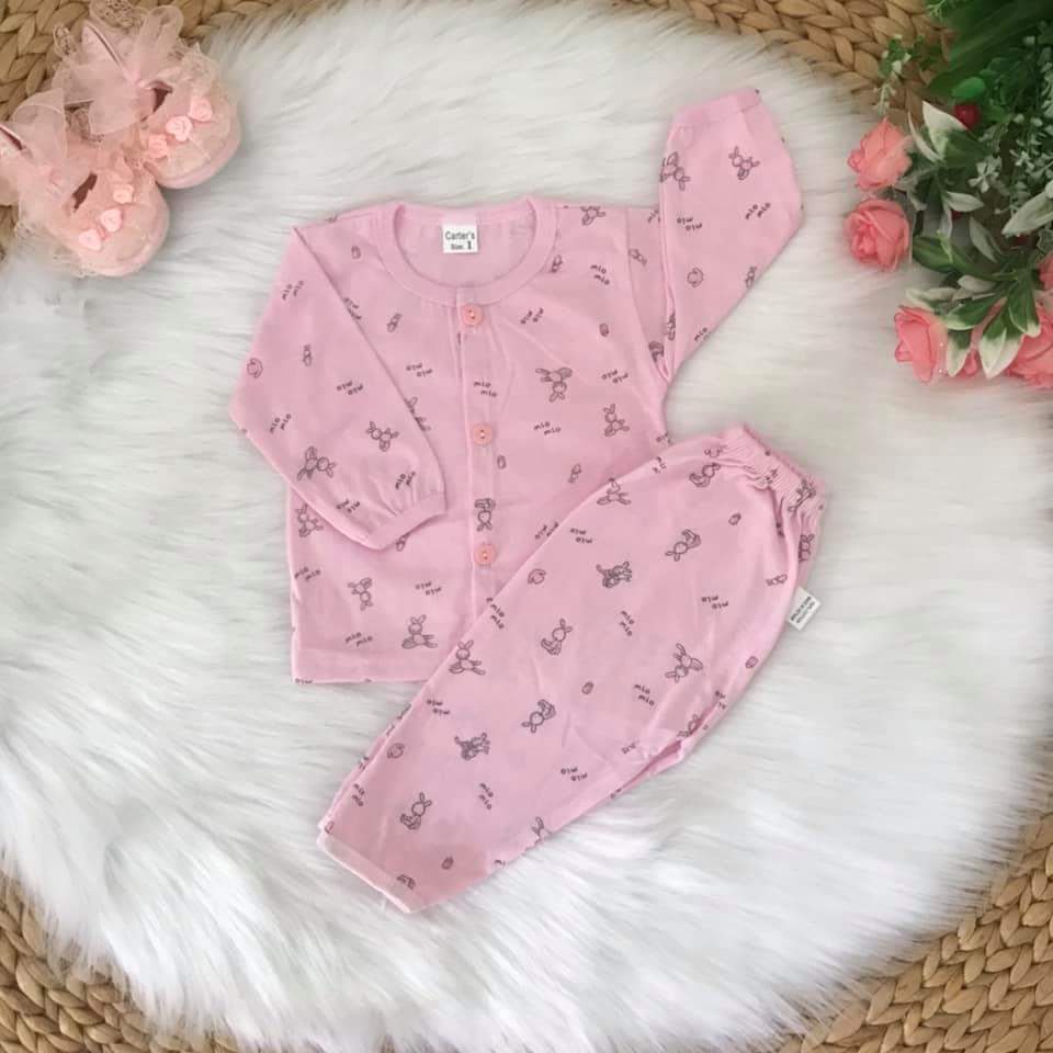 Set 5 bộ quần áo sơ sinh cotton hoa nền màu cho bé 3 đến 7kg
