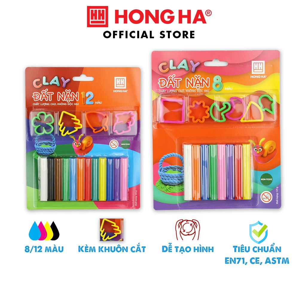 Đất nặn học sinh Hồng Hà , Hộp 8 và 12 màu kèm khuôn
