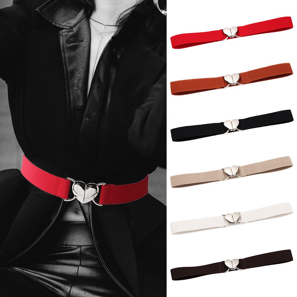 DIACHA Women Waist Strap Exquisite Waist Belts Elastic Belts Love Heart Buckle Elegant Stretch Dress Decoration Decorative Waistband/Multicolor