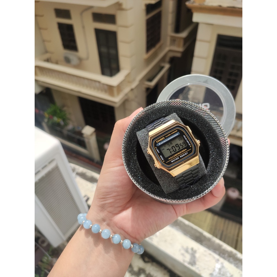 Đồng hồ nam Casio A168 cổ điển, chống nước, dây thép không gỉ, lịch sự, thời trang