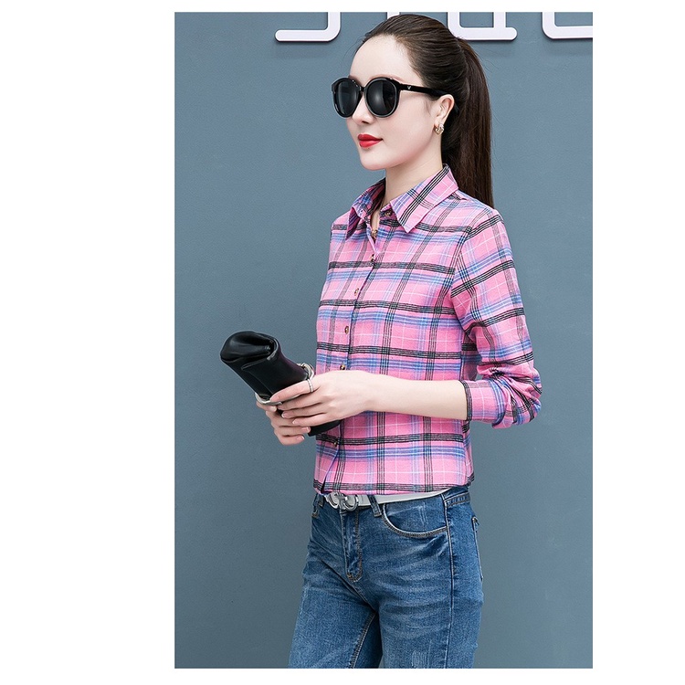 Sơ mi nữ,áo sơ mi nữ hoạ tiết caro Sm22