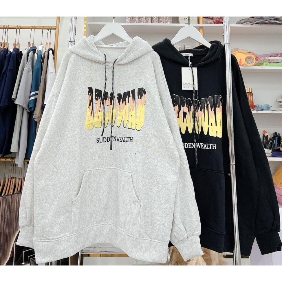 Hoodie Nam Nữ Dáng Rộng Chất Nỉ Lì Hingf Chữ Lửa Mũ Rộng Form To Unisex Dày Đẹp