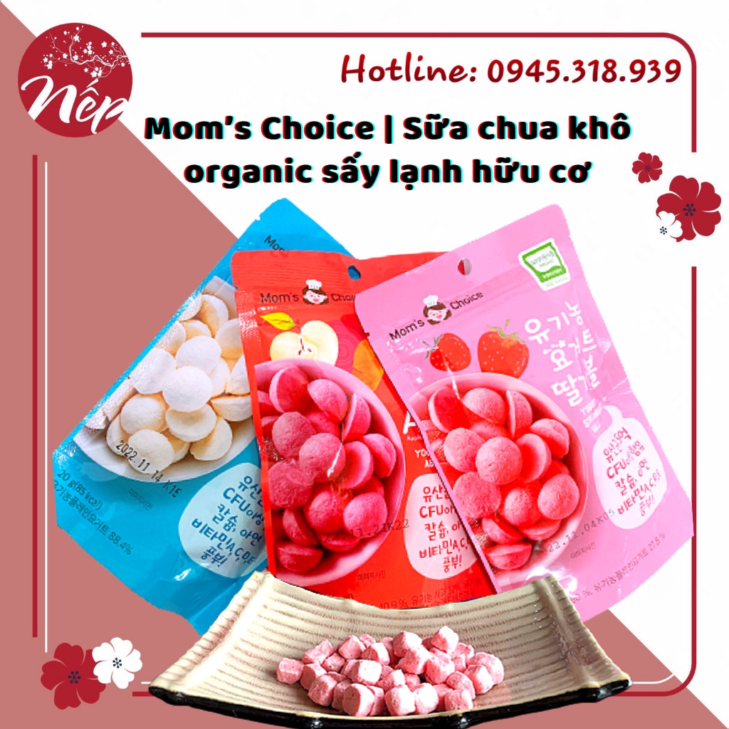 (Date: T1.2023) Mom’s Choice | Sữa chua khô sấy lạnh hữu cơ cho bé 7m+ 20gram Hàn quốc [SỮA CHUA KHÔ MOM'S CHOICE]