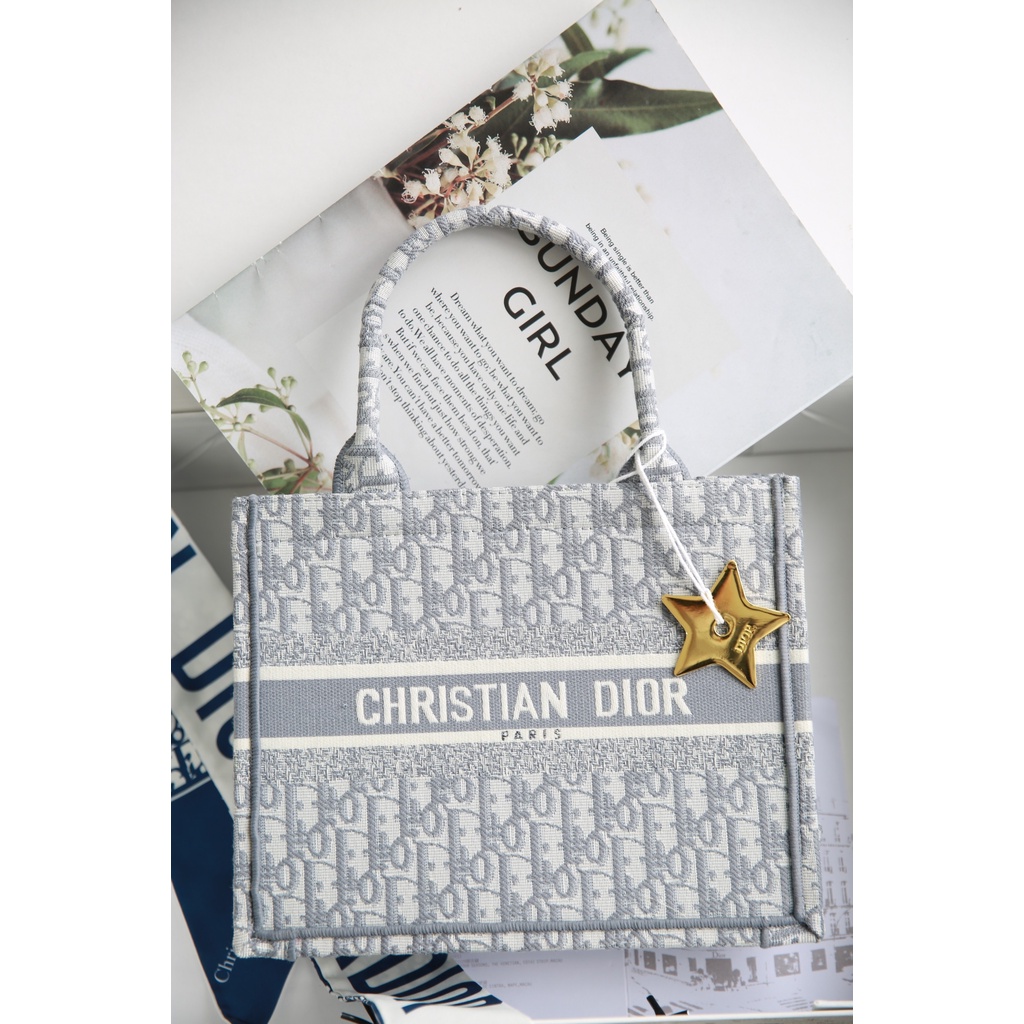 Túi Tote Dio Book Tote Size 26 Chữ Xám 2022 Có Hộp Hàng Sẵn Hình Thật Shop Chụp
