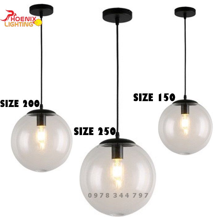 Đèn thả cầu thủy tinh nắp vàng sang trọng - Đèn Phượng Hoàng