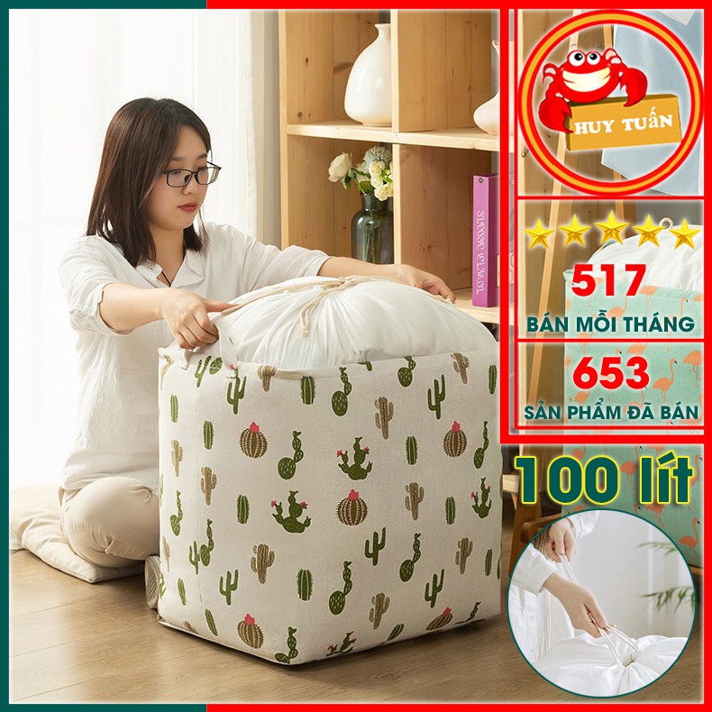 [Mã SKAMLSW216 giảm 10K đơn 50K] Túi đựng chăn màn quần áo, sọt vải họa tiết cỡ lớn 100L (TV100L)