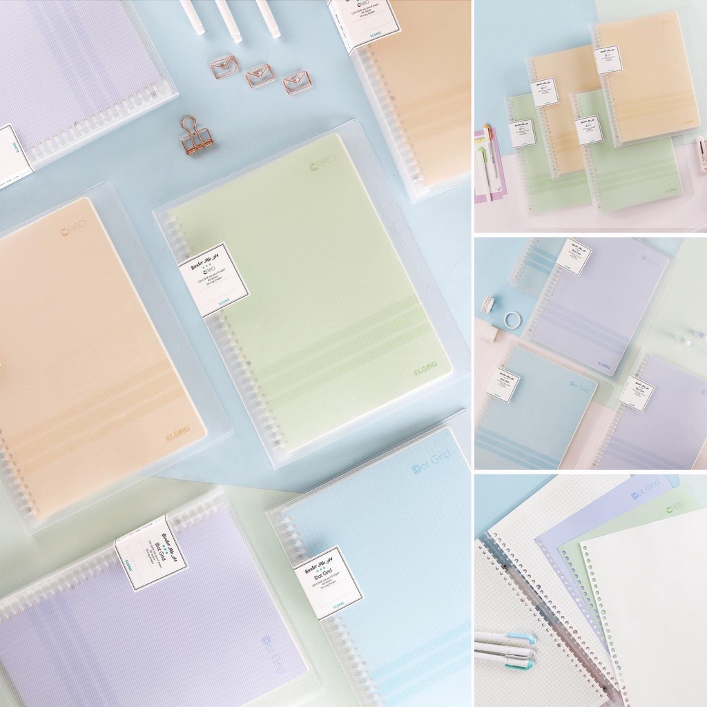 Sổ KLONG Binder B5 A4 120gsm CÒNG NHỰA 26 30 LỖ caro dotgrid kẻ ngang chính hãng 100%