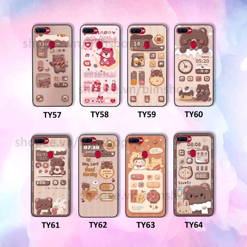 Ốp Oppo A5s / A7 / F9 / A12 in 3D icon gấu nổi siêu xinh, siêu đáng yêu, cá tính phong cách