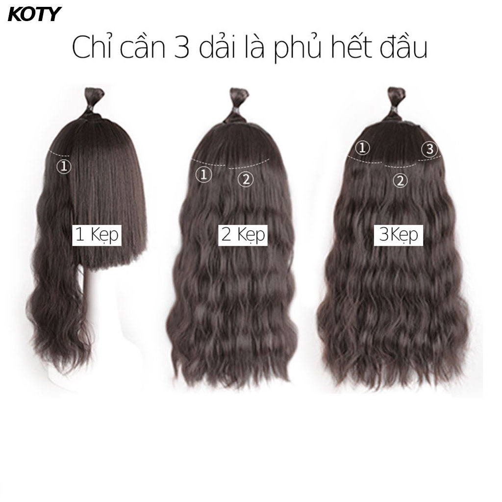 Set 3 tóc giả kẹp thẳng dài shop Koty, tóc kẹp phím nửa đầu cho nữ dễ sử dụng