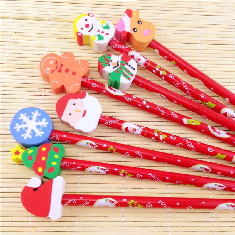 Bút chì gắn đầu tẩy giáng sinh, noel, cây thông, người tuyết cute làm qua tặng và các nhân vật hoạt hình