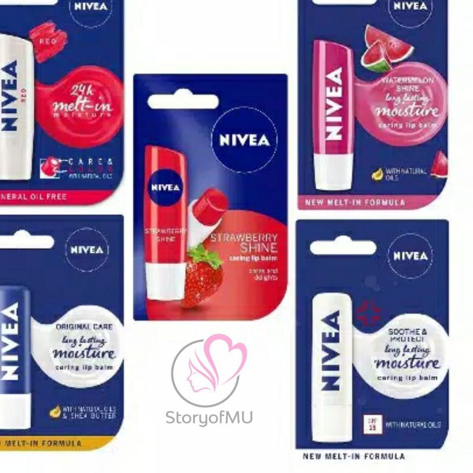 (Hàng Mới Về) Son Dưỡng Môi Chiết Xuất Dâu Tây NIVEA 4.8gr / 5.5ml / 24h NIVEA