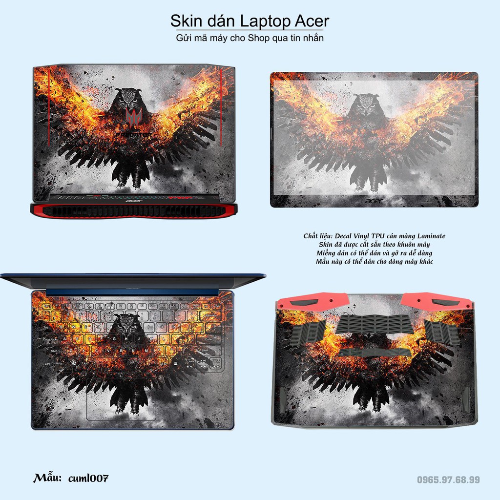 Skin dán Laptop Acer in hình Cú mèo (inbox mã máy cho Shop)