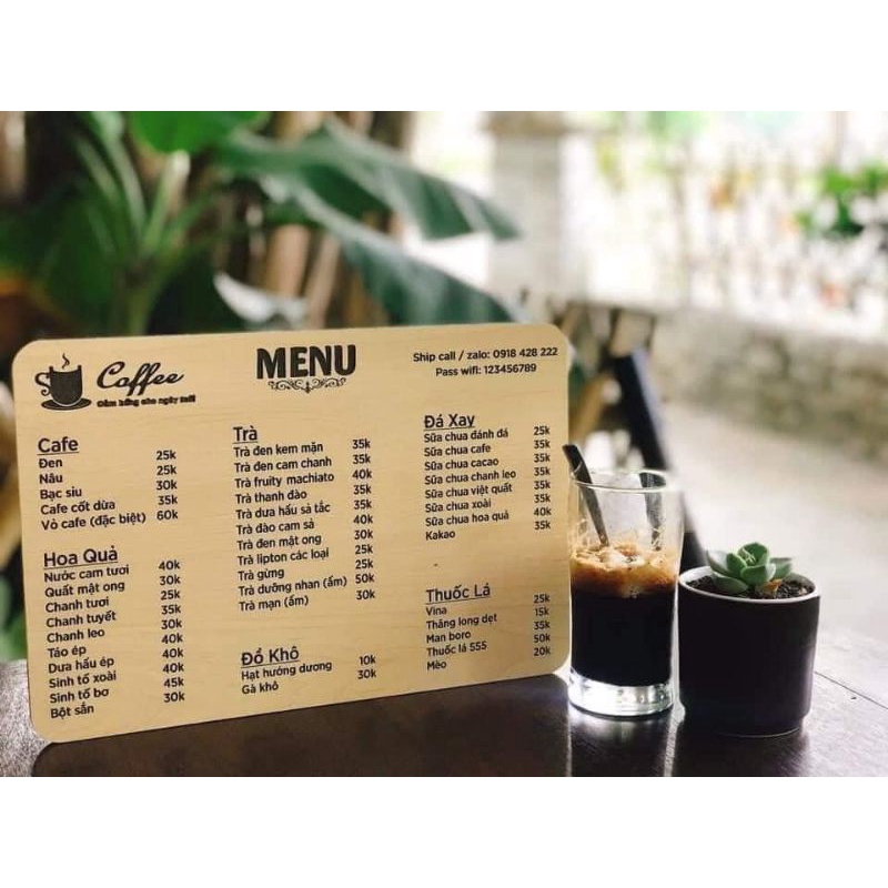 MENU GỖ KHẮC, IN THEO YÊU CẦU