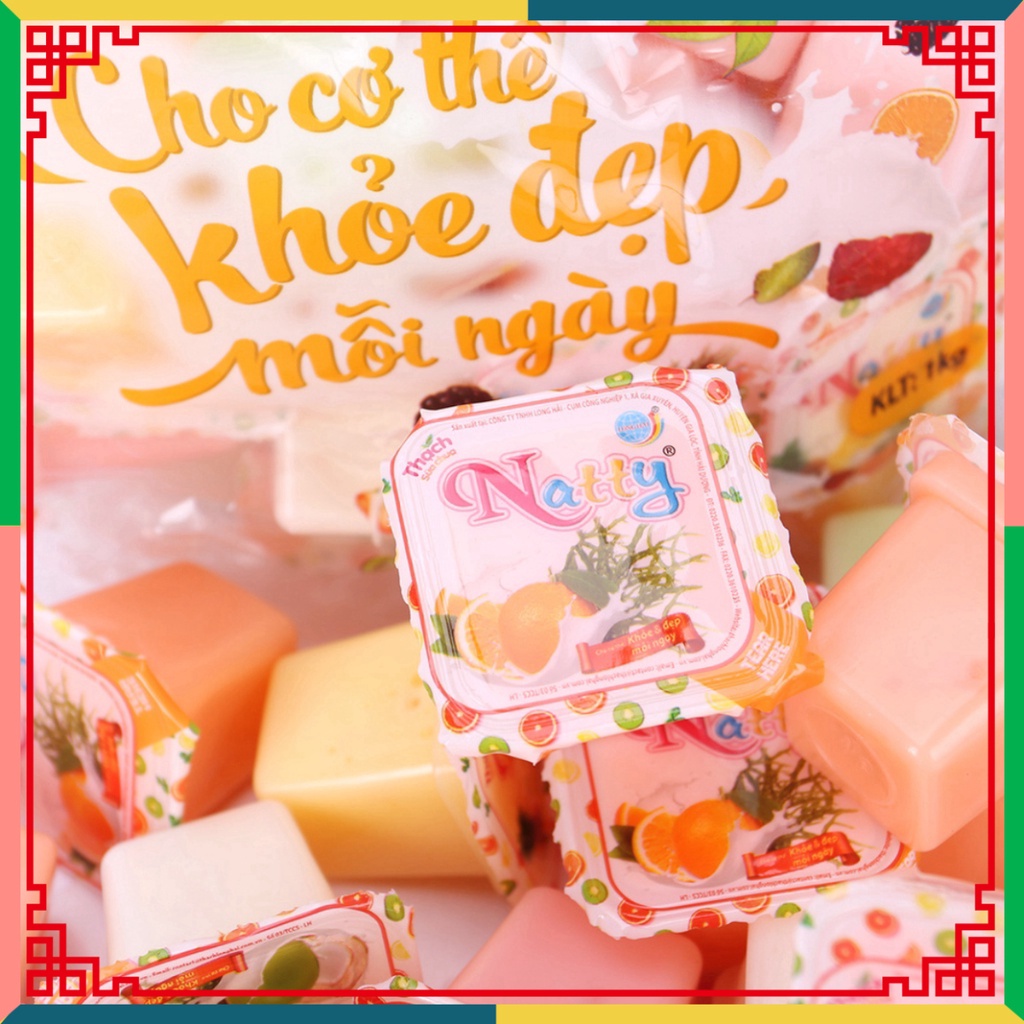 Thạch hộp sữa chua Natty túi quai xách, thạch Natty Long Hải tải trọng 972 g