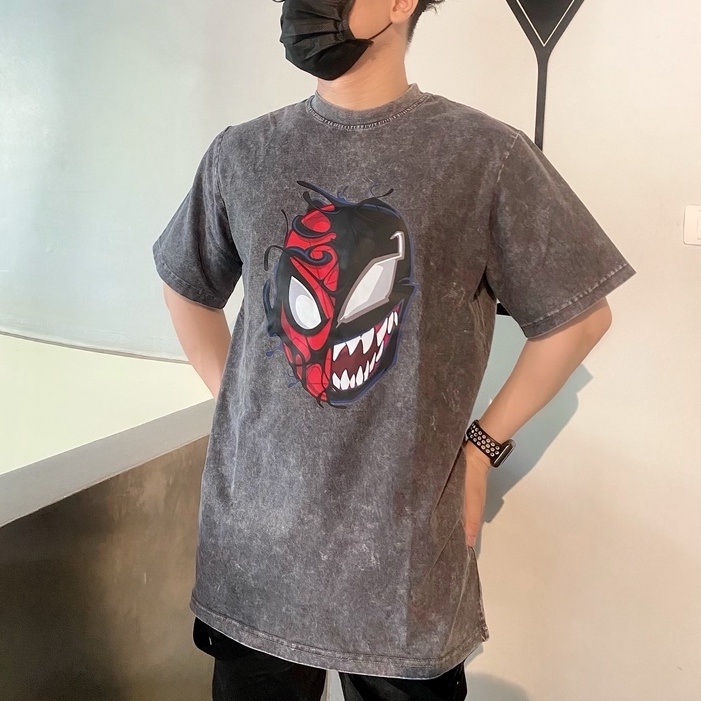 Áo thun Wash loang Người Nhện ZinVG Shop , Áo thun unisex nam nữ form rộng oversize chất liệu Cotton