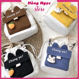 Túi đeo chéo nữ ChongYa vải canvas dây rút lạ mắt, Túi đeo chéo mini đeo đi chơi, đi du lịch Hồng Ngọc Store