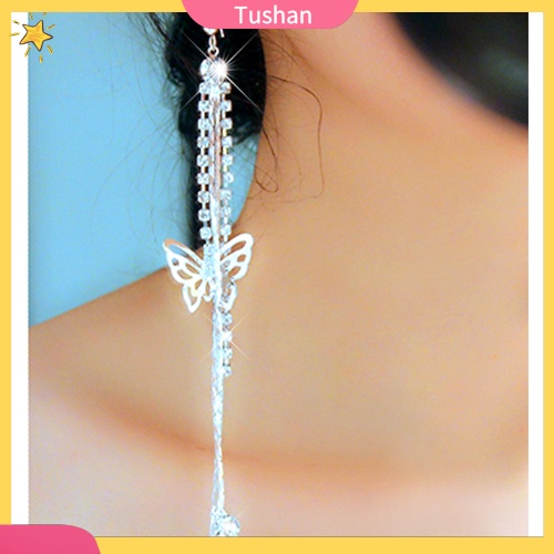 Đôi khuyên tai dài hình bươm bướm đính đá thời trang cho nữ