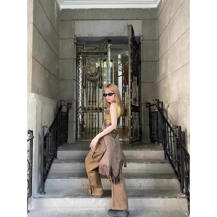 Túi Đeo Chéo Da Lộn Phối Tua Rua Vintage Phong Cách Âu Mỹ 2022