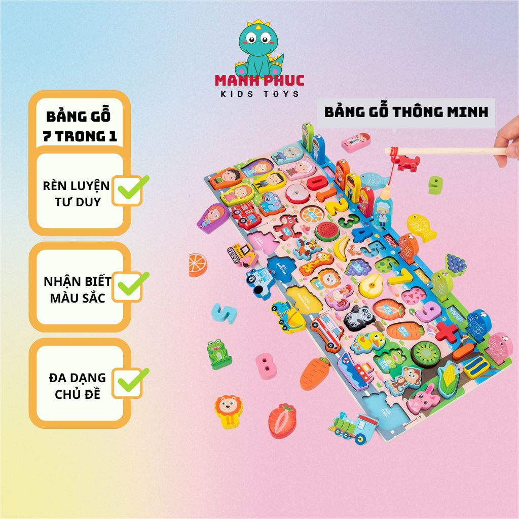 Bộ Bảng Gỗ Câu Cá Và Ghép Hình Học, Chữ Số, Chữ Cái, tài liệu giáo dục toàn diện cho bé.