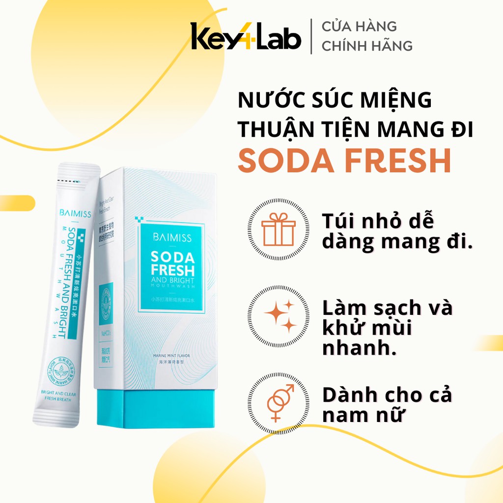 Nước súc miệng dạng gói Soda Fresh giúp hơi thở thơm mát tức thời Key4 Lab (20 gói/hộp)