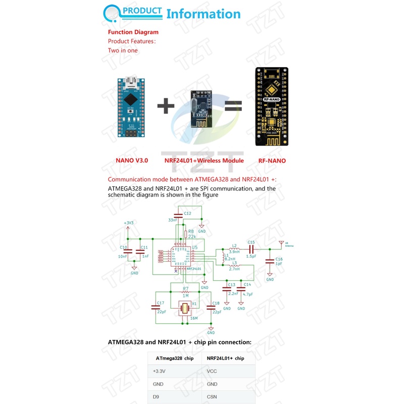 Bảng Mạch Nano Rf-Nano Cho Arduino Nano V3.0, Micro Usb Atmega328P Qfn32 5v 16m Ch340 Nrf24L01 + 2.4g