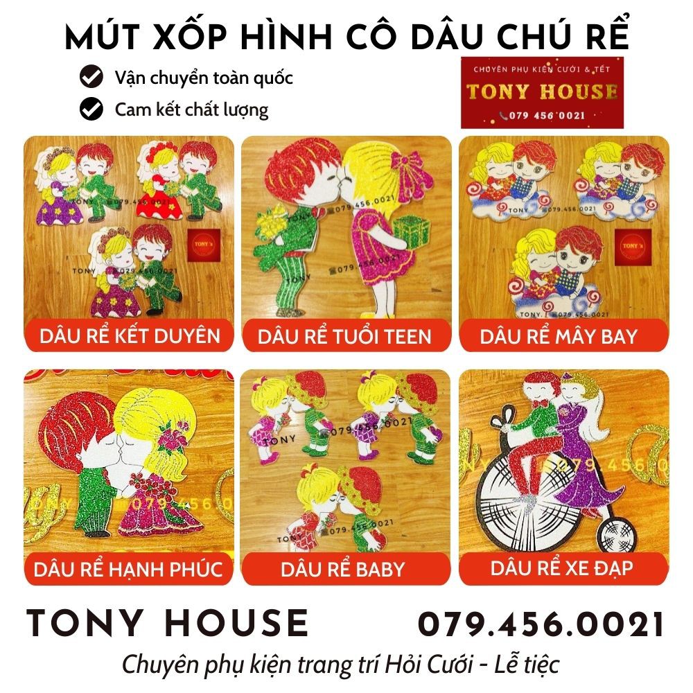 [CƯỚI] XỐP HÌNH CÔ DÂU CHÚ RỂ TRANG TRÍ NHÀ NGÀY CƯỚI TRUYỀN THỐNG