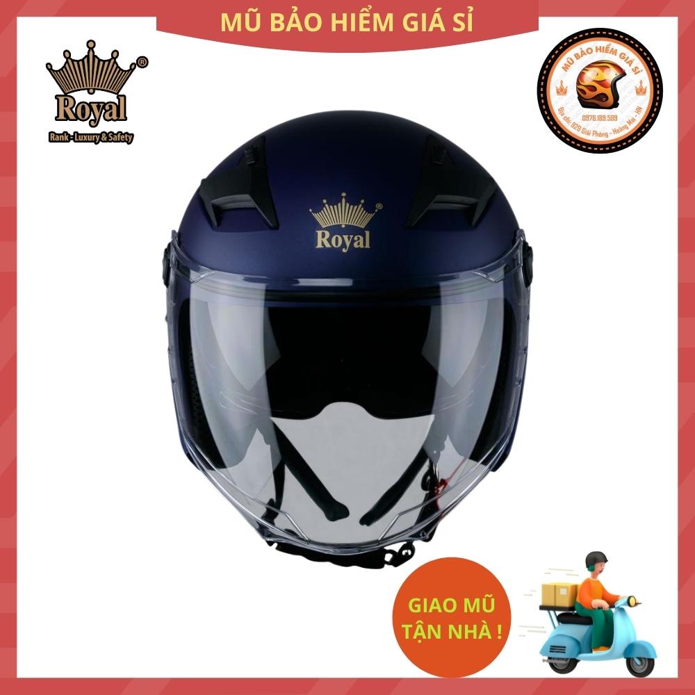 Royal M268 Mũ nón bảo hiểm 3/4 có 2 lớp kính chính hãng cao cấp nam nữ giá rẻ bảo hành 12 tháng màu đen mờ nhám bóng