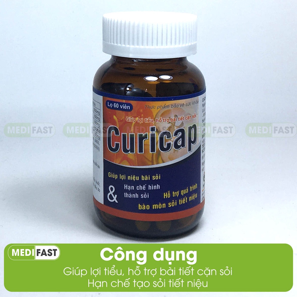 Hỗ Trợ Điều Trị Sỏi Thận, Sỏi Mật CURICAP lọ 60 viên - từ kim tiền thảo, cỏ nhọ nồi