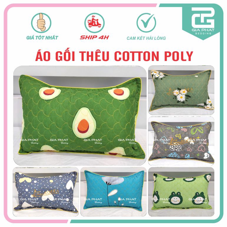 Áo gối thêu 2 lớp chân Gòn 40 x 60cm có khóa kéo loại 1