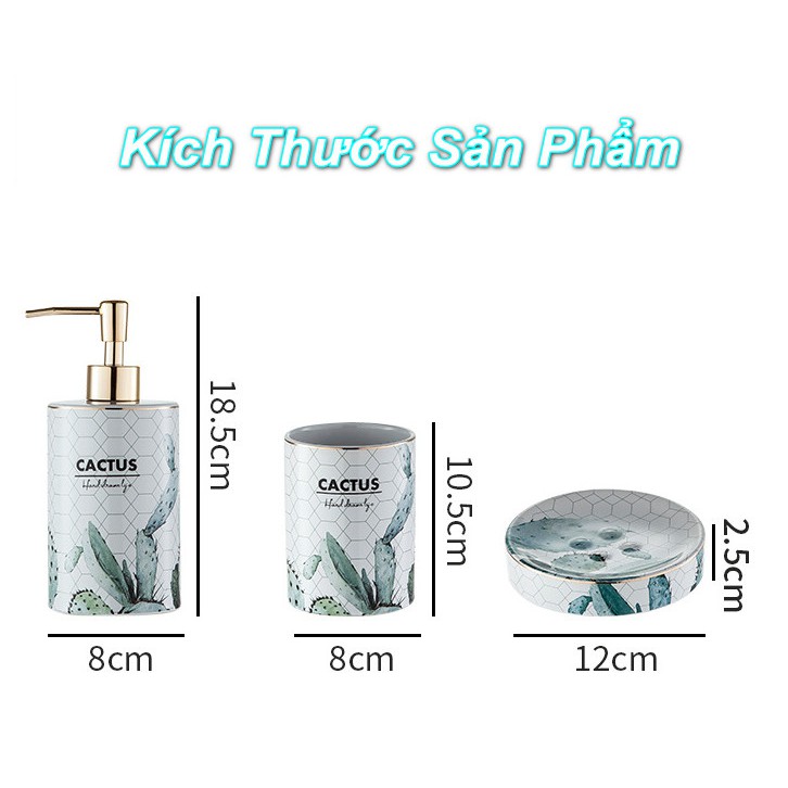 Bộ 4 chi tiết LỌ ĐỰNG SỮA TẮM GEL XÀ PHONG NHÀ TẮM PHONG CÁCH SANG TRỌNG CACTUS 4PCS