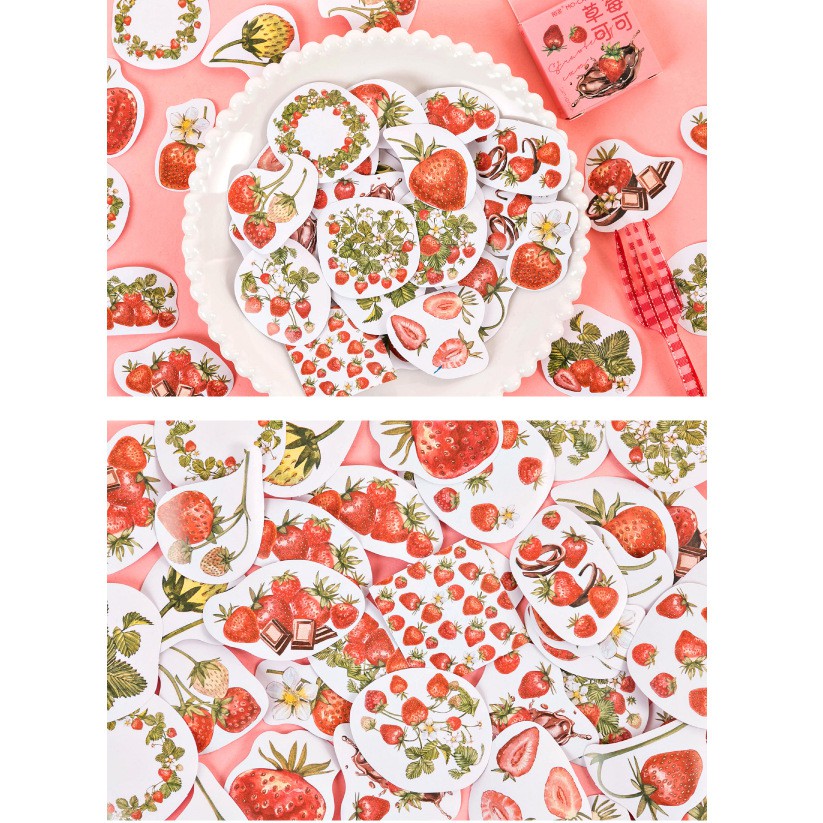 Hộp 46 miếng sticker mẫu quả dâu và socola