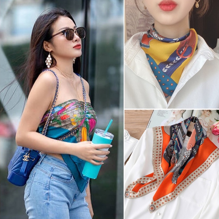 Khăn lụa vuông quàng cổ nữ đẹp turban bandana quấn làm áo BLACKPINK họa tiết chấm bi vintage phong cách Hàn Quốc