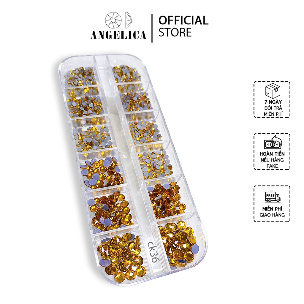 Khay Đá Nail Chân Keo Màu Vàng Mix Size Chính Hãng Trang Trí Móng ANGELICA CK36