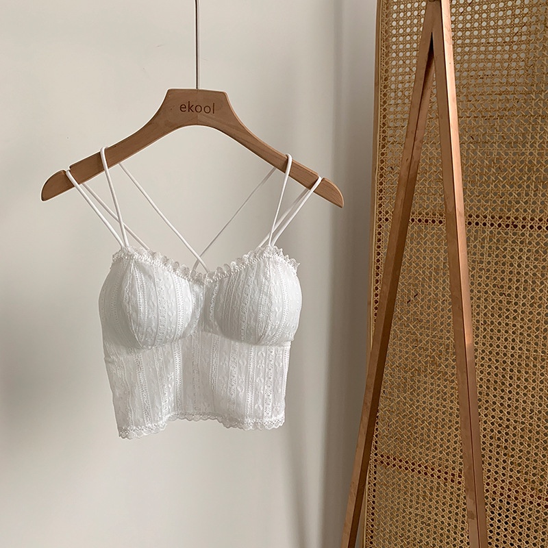 DUNEA Áo hai dây phối ren có đệm ngực gợi cảm cho nữ