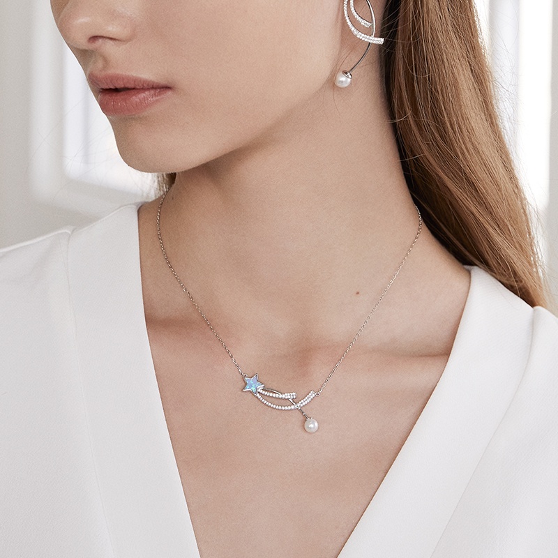 BAMOER Set Vòng cổ Và Bông Tai bạc 925 Hình Ngôi Sao Thời Trang