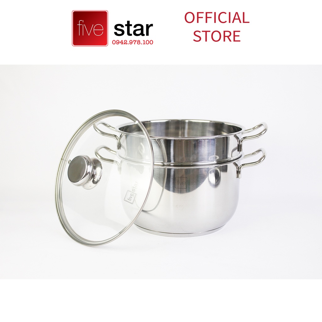 Bộ Nồi Chảo 3 Đáy Inox 430 Cao Cấp Fivestar Standard 6 món nắp kính , tặng 5 muỗng ăn inox