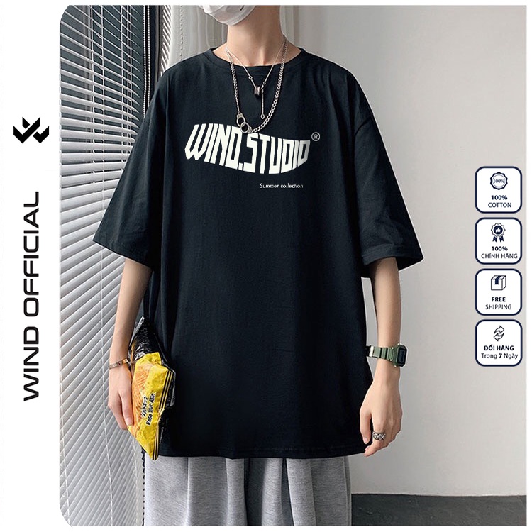 Áo thun tay lỡ form rộng WIND phông unisex 65% cotton Studio nam nữ oversize