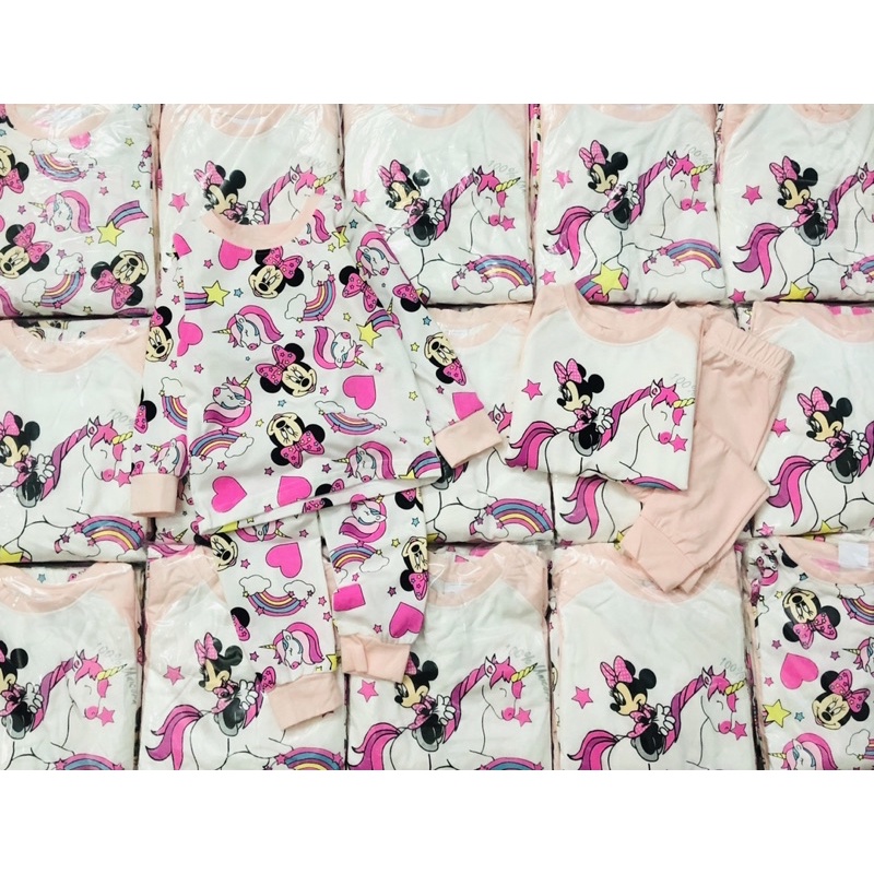 Set 2 bộ cotton dài tay Minnie.pony cho bé gái màu hồng size từ 10-24 cân