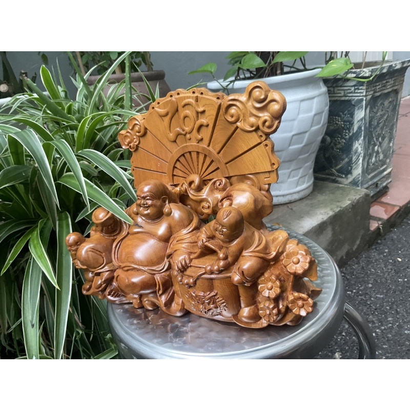 Tượng Phật di lặc nhị phúc gỗ bách